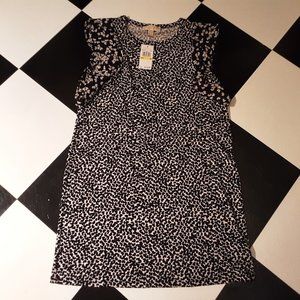 Michael Kors women black and white heart dress with flutter sleeves Medium New